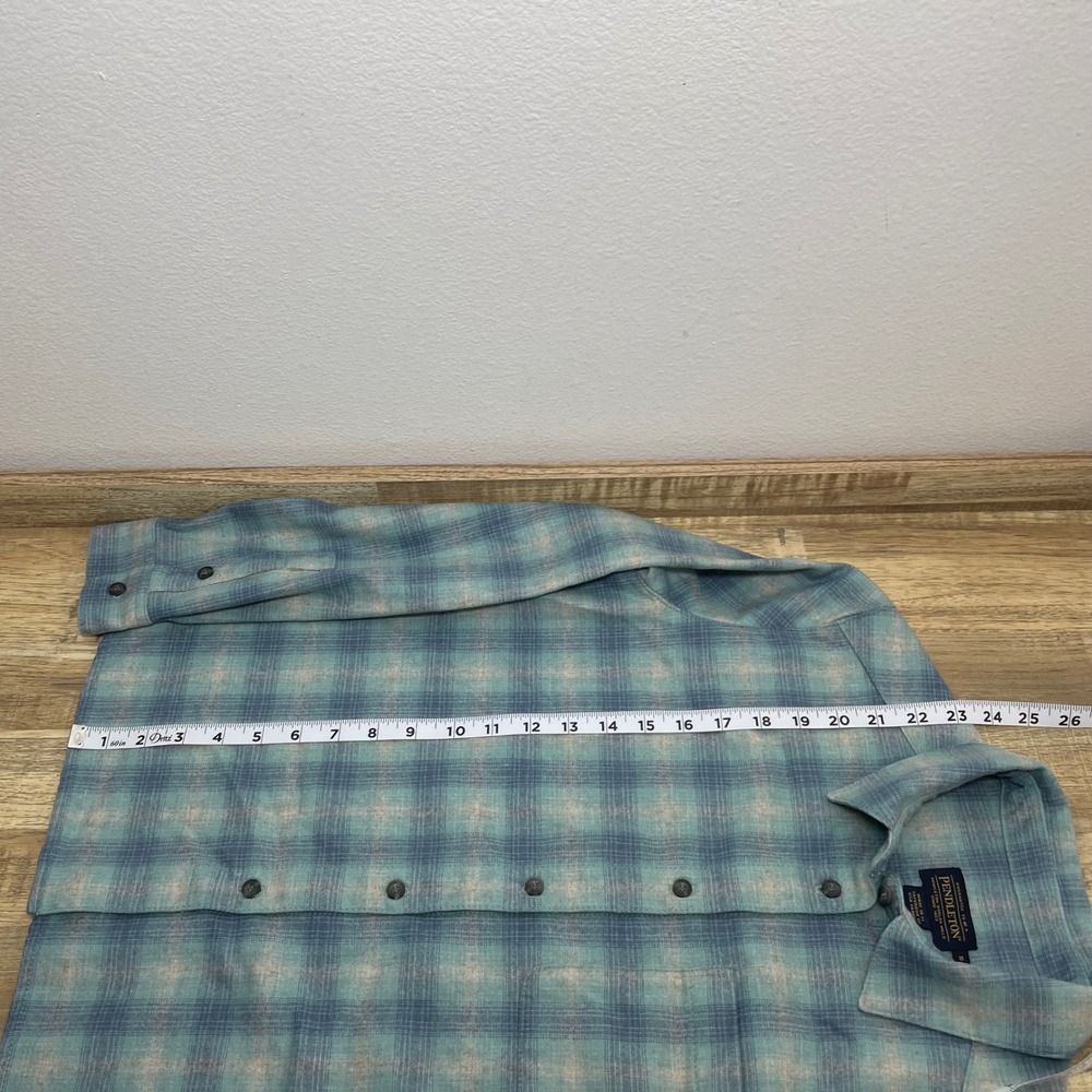 Pendleton Blue Teal Plaid 100% Virgin Wool Button Down Shirt Womens Small EUC - Picture 6 of 6